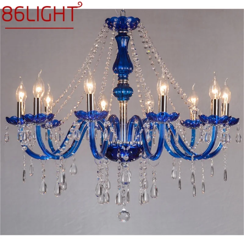 

86LIGHT Contemporary Chandelier Lamps LED Blue Pendant Crystal Candle Luxury Lights Fixtures for Home Hotel Hall