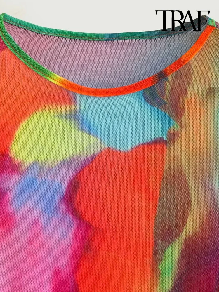 Женские Модные полупрозрачные комбинезоны TRAF из тюля с принтом винтажные