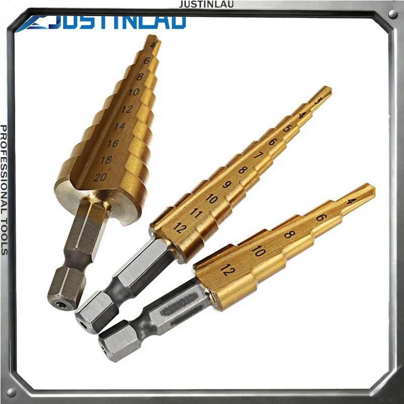 

JUSTINLAU Ступенчатые сверла из быстрорежущей стали 3-12/4-12/4-20 мм