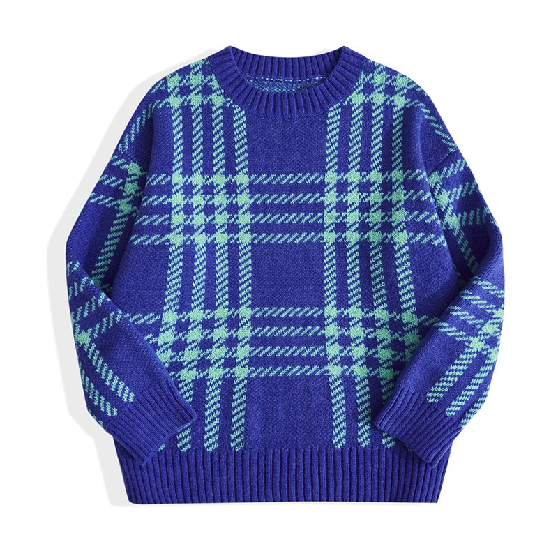 

Женский трикотажный свитер в клетку, с длинным рукавом и круглым вырезом