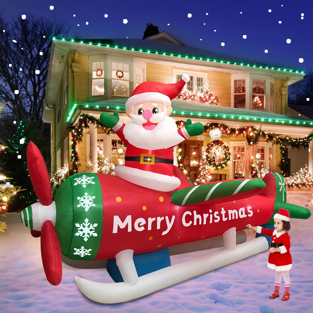 Christmas Santa Claus Inflatable Decoration for Home Outdoor Xmas Elk Pulling Sleigh Decor Yard Garden Party Prop with LED Light
