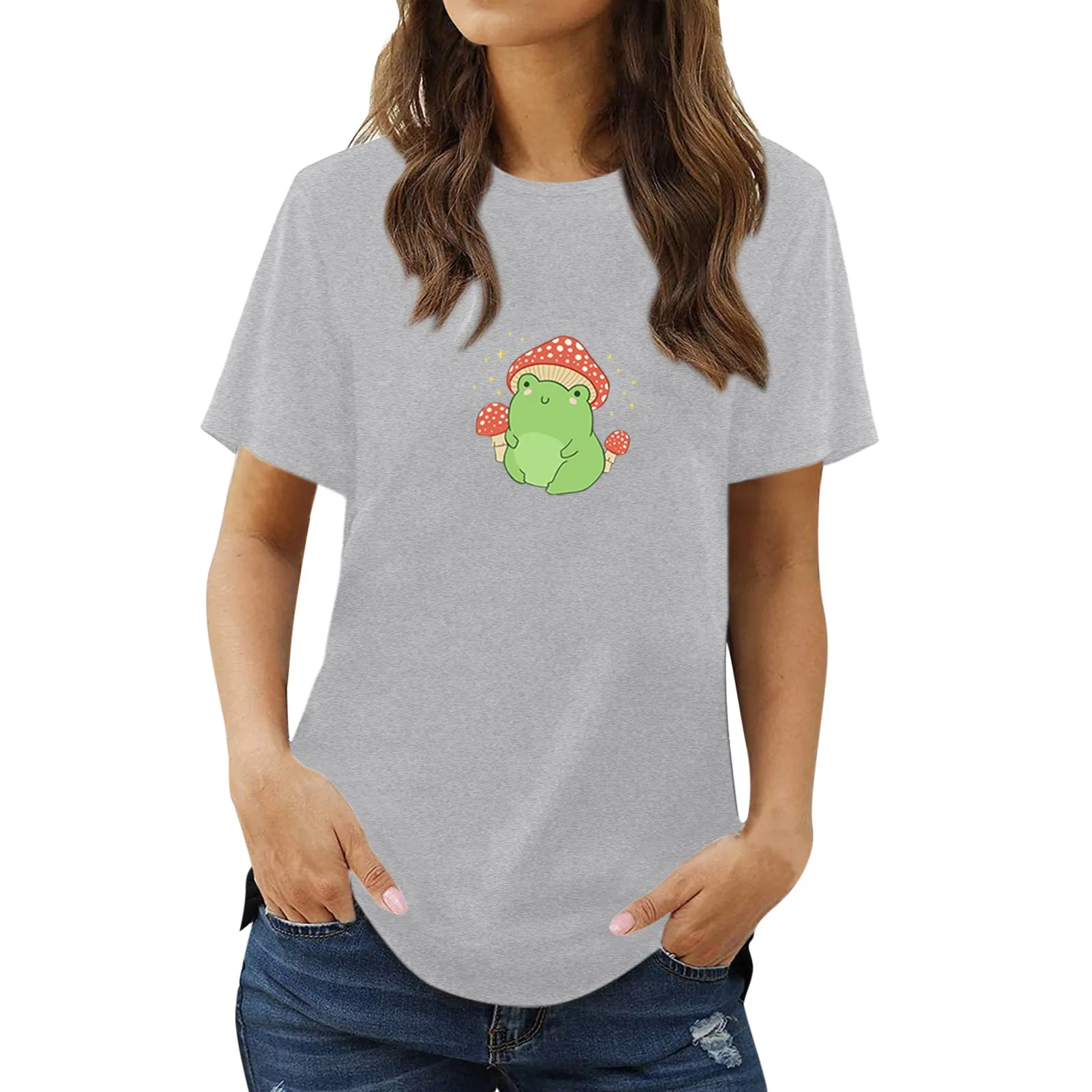 

Женская Футболка с коротким рукавом, круглым вырезом и принтом в виде грибов