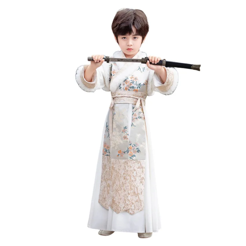 Новинка 2024 зимний красивый костюм Hanfu в китайском стиле Тан для мальчиков боевой