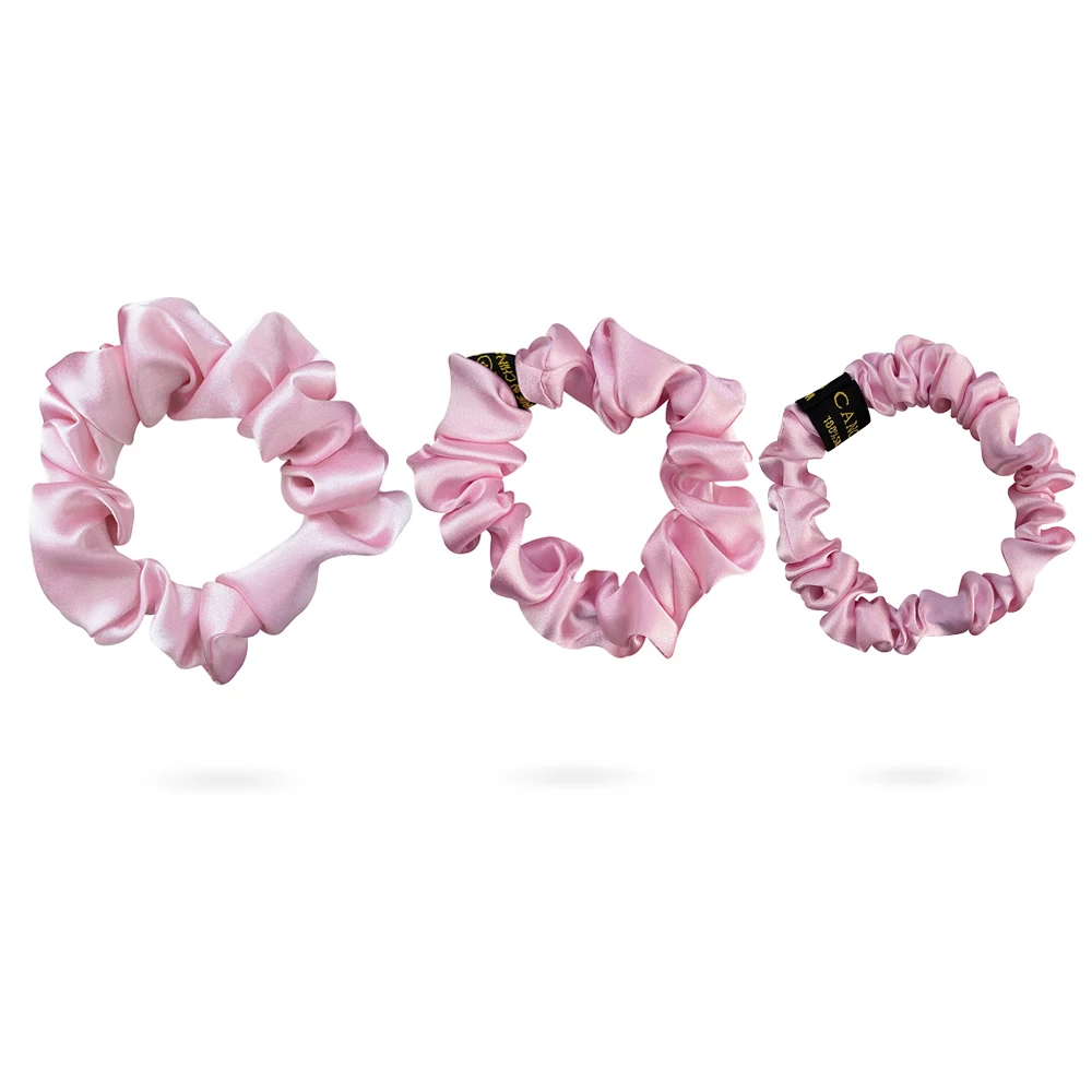 

100% Silk Scrunchies Set Rope Ponytail Holder Hair Ring Solid Elastic Hair Circle Rubber Band for Women 3Pcs Hair Accessories