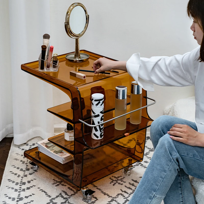 

Nordic Acrylic Coffee Table Movable Trolley Bedside Cabinet Living Room Stainless Steel Side Tea Table Beside Mobile Tables
