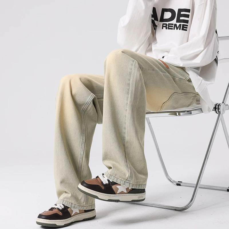 Прямые свободные джинсы в стиле ретро мужские джинсовые брюки нейтральная