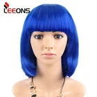 Парик синтетический короткий для косплевечерние, вечерний, с челкой, для костюма, прямая и яркая прическа для девушек, 12 дюймов, розово-синий, 23 Цвета