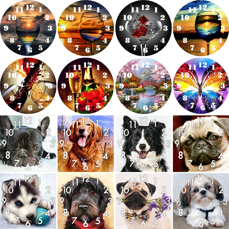 5D DIY Diamond Painting Clock Animal Dog Butterfly Diamond E