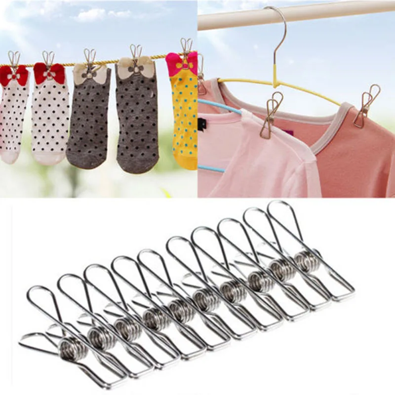 

20 Pcs Multipurpose Windproof Clothespin Stainless Steel Marine Grade Durable Pegs Metal Hanging Clips For Clothes Towels Socks