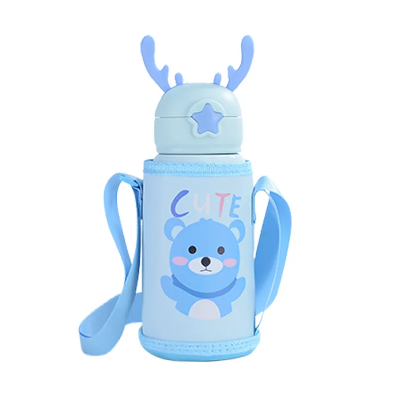 New 316 Stainless Steel Antler Cup Student Water Cup Cartoon Children's Straw Thermos Cup Gift Cup With Cup Sleeve