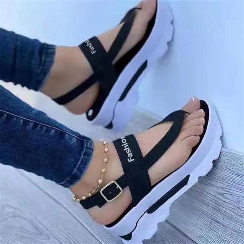 

Women Sandals 2022 Summer Fashion Peep Toe Flip Flops Buckle Non-slip Platform Sandals Woman Sandalia Feminina Plus Size 35~43