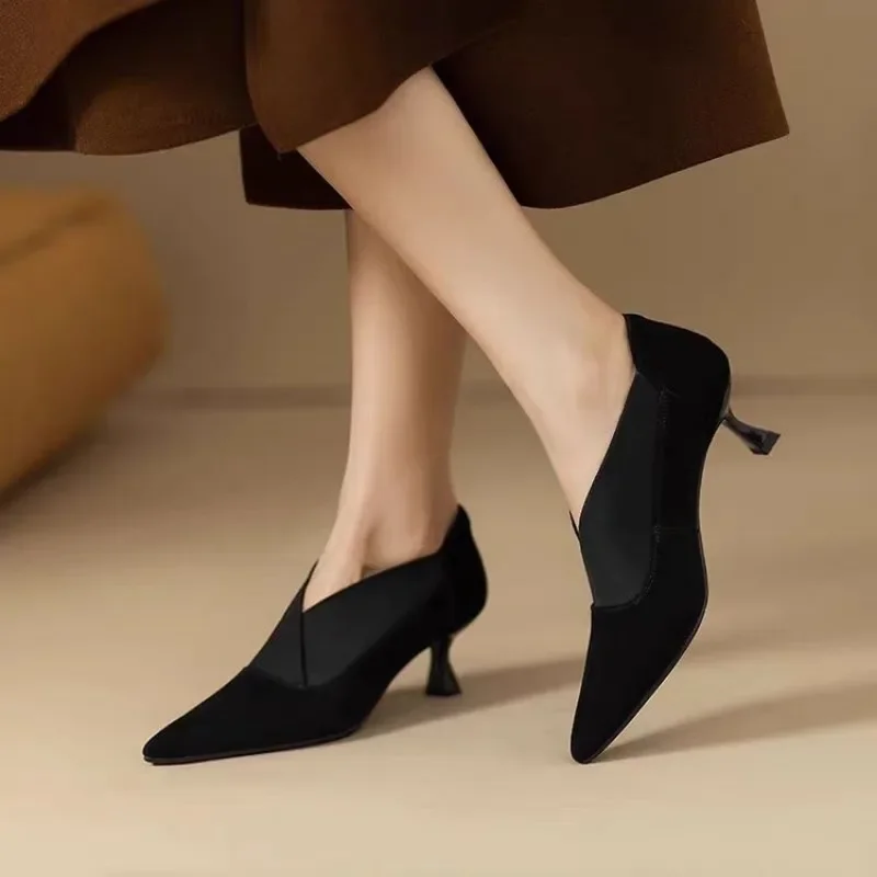 Женские ботильоны с острым носком туфли на среднем каблуке элегантные тонкие