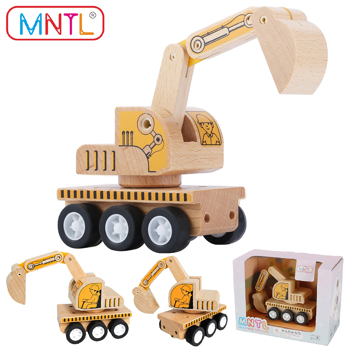 Деревянный экскаватор MNTL Обучающие игрушки грузовик автомобиль мальчик дети