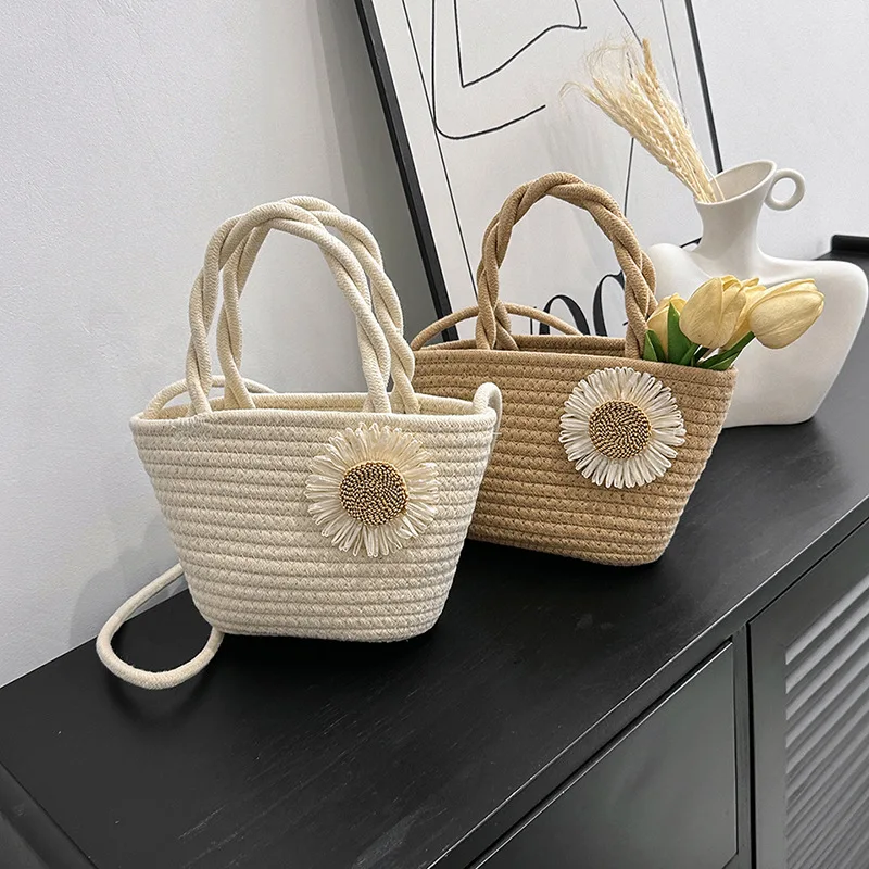 

Cotton Rope Woven Women's Shoulder Bag Bohemian Small Crossbody Bags Knitted Summer Bucket Beach Bag Female Handbags Purse