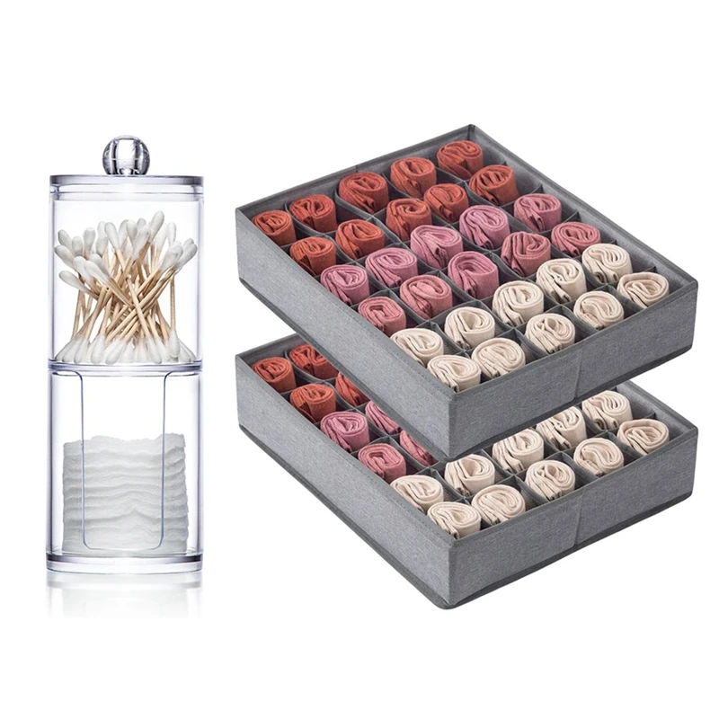 

1 Pcs Two-Layer Acrylic Plastic Transparent Storage Box & 2 Pcs Socks Underwear Drawer Organizer With Solid Bottom