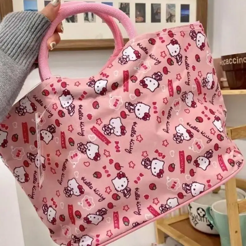 

Kawaii Sanrio Kitty Cute Dirty Resistant Cartoon Bag Girl Heart Makeup Bag Carrying Bag Storage Bag Large Capacity Tote Bag