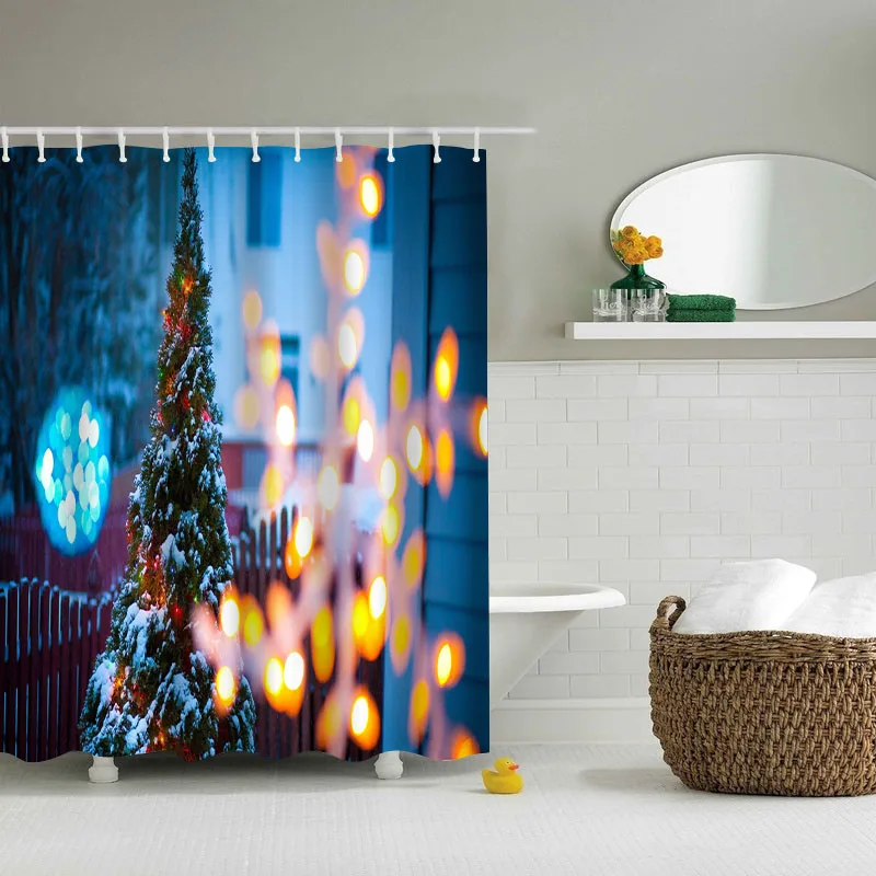 2022 New Merry Christmas Shower Curtain Home Decor Snowman Santa Claus Bathroom Shower Curtain Waterproof штора в ванную