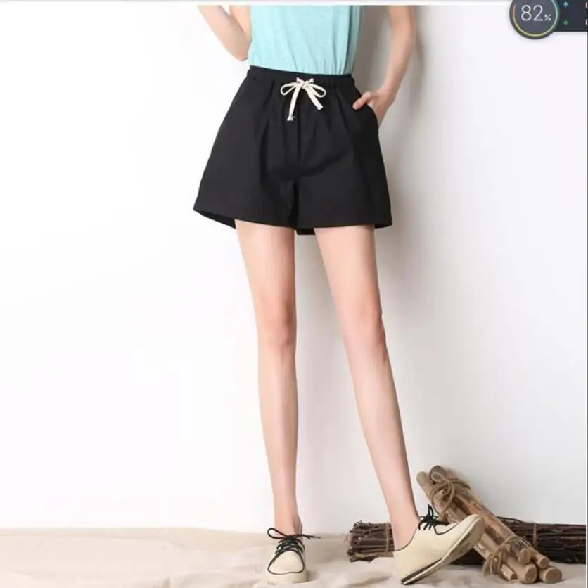 Women Fashion High Waist Shorts Wide Leg Short Pants 2022 Summer Solid Loose Cotton Linen Trousers Bottoms short sport femme |