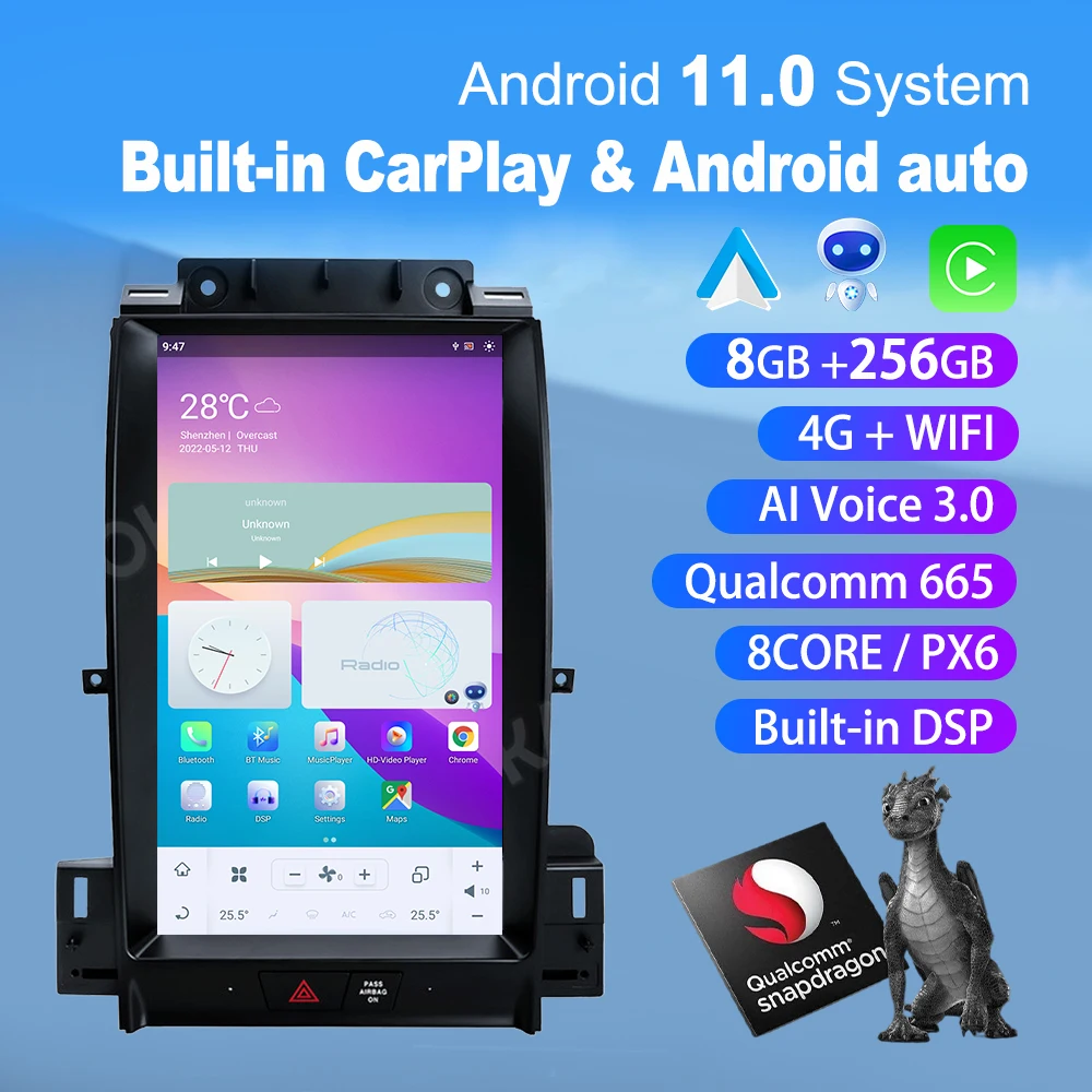 2 Din Radio 8G + 128GB Android 11.0 navigazione GPS per auto per Ford Taurus 2011-2016 lettore multimediale Stereo Head Unit Carplay