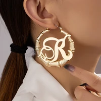 fashion bamboo large circle hoop earring for women punk letter earrings vintage personality love big drop earring hip hop sexy