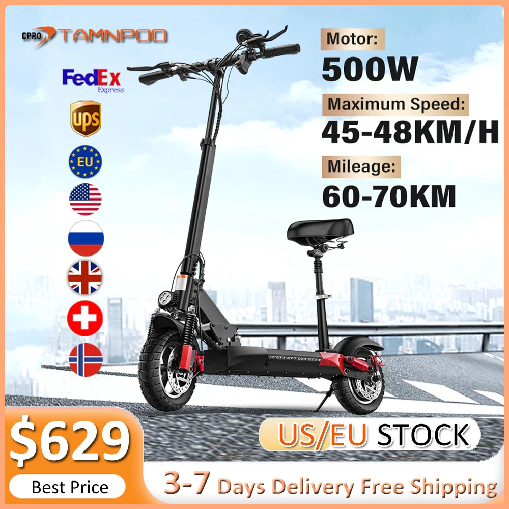 

M4 Pro Electric Scooter for Adult 500W 48V 18AH Max Speed 48KM/H 10" Off-Road Tire Folding Commuter Electric Scooter with Seat