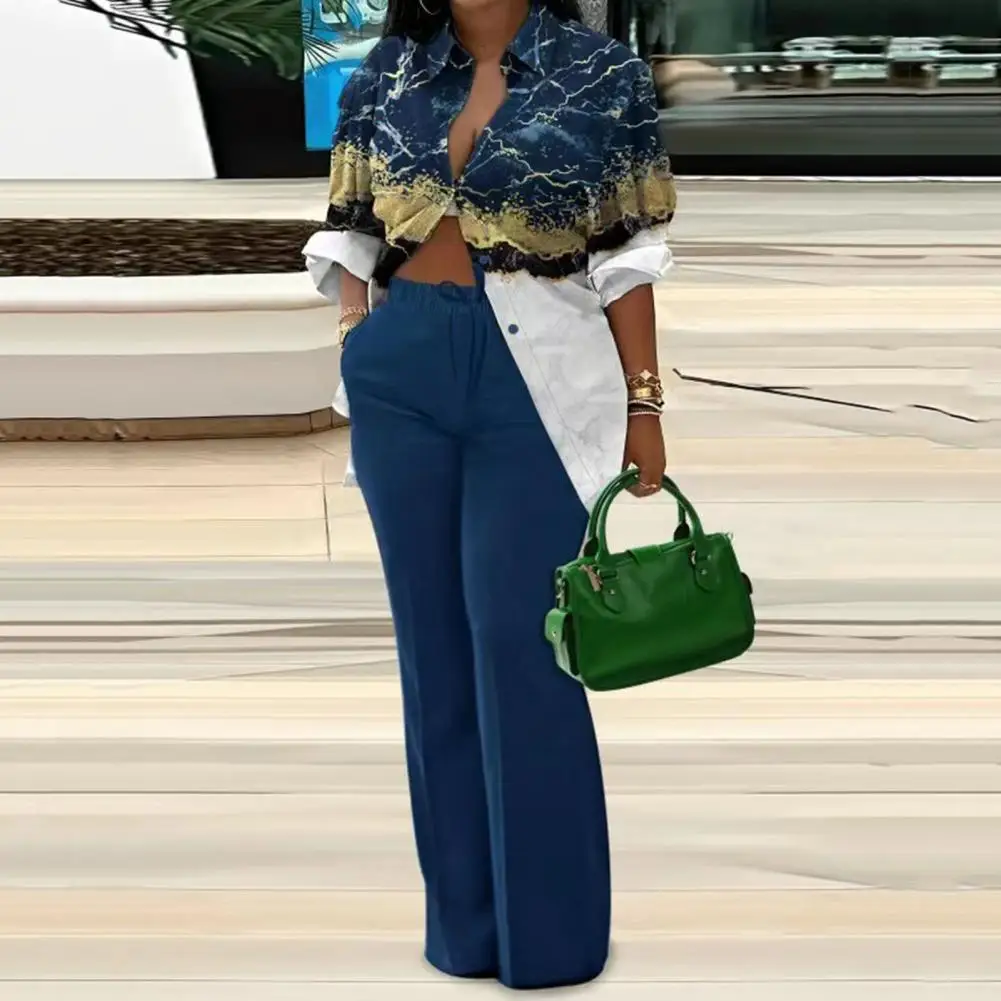 Женская рубашка брюки костюм с отложным воротником и длинными рукавами