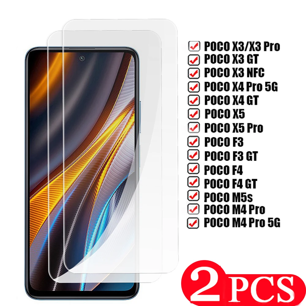 

2Pcs 9H Glass screen protector For xiaomi Poco X5 X4 M4 Pro 5G F4 F3 GT M5 M5s X3 NFC Tempered glass Smartphone protective film