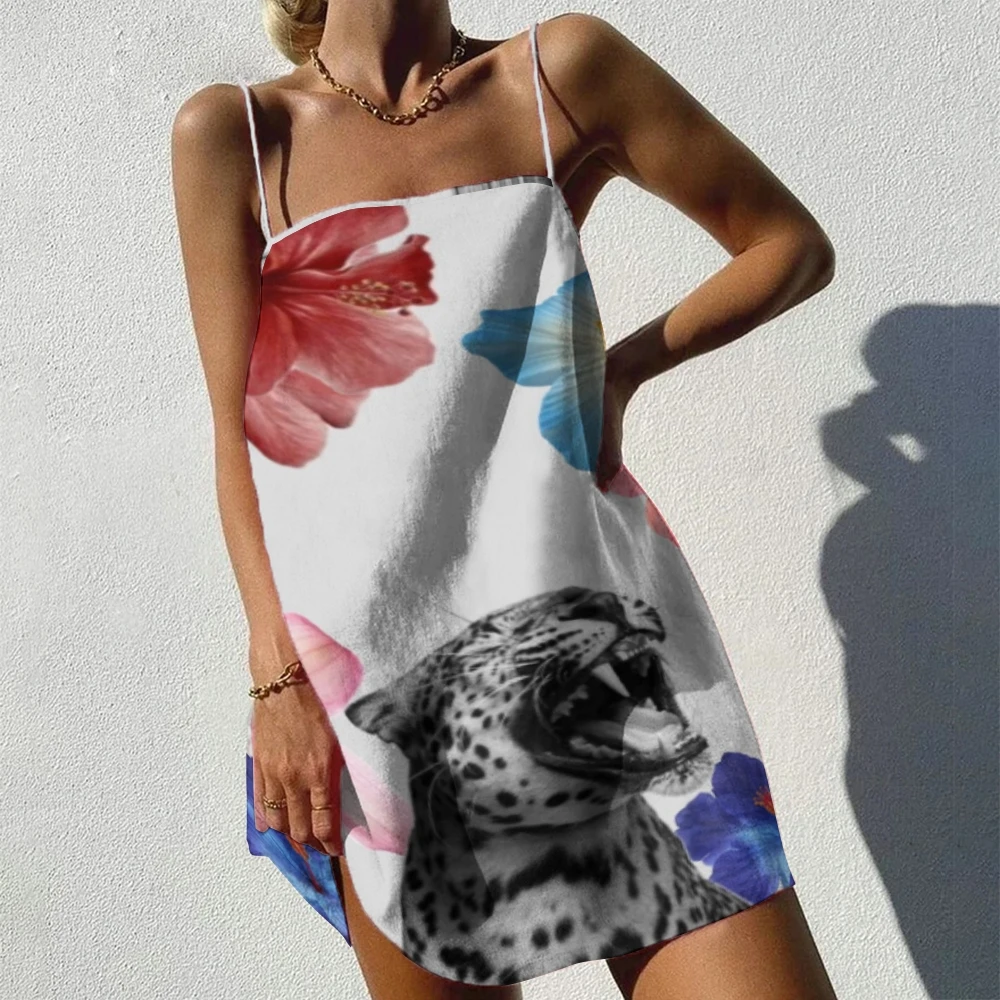 Сексуальное мини-женское повседневное платье с пятнистым цветком и тигровым