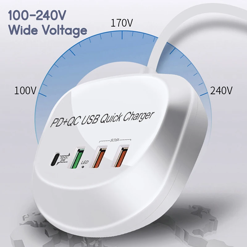 4 порта USB-зарядное устройство-концентратор 20 Вт PD QC3.0 Быстрая зарядка 3 0 Зарядное
