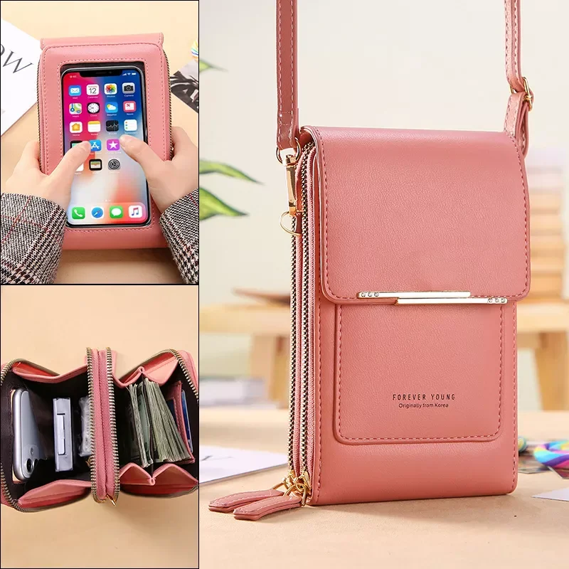 BR Solid Color PU Leather Crossbody Bags For Women 2021 Female Shoulder Simple Bag Lady Mini Touchable Phone Purses Handbags