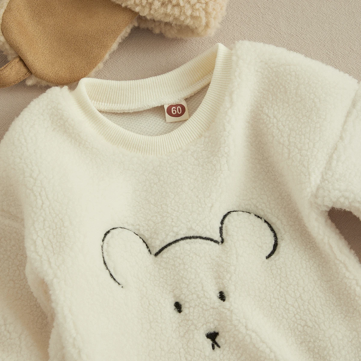 Детский зимний флисовый комбинезон с длинным рукавом и круглым вырезом