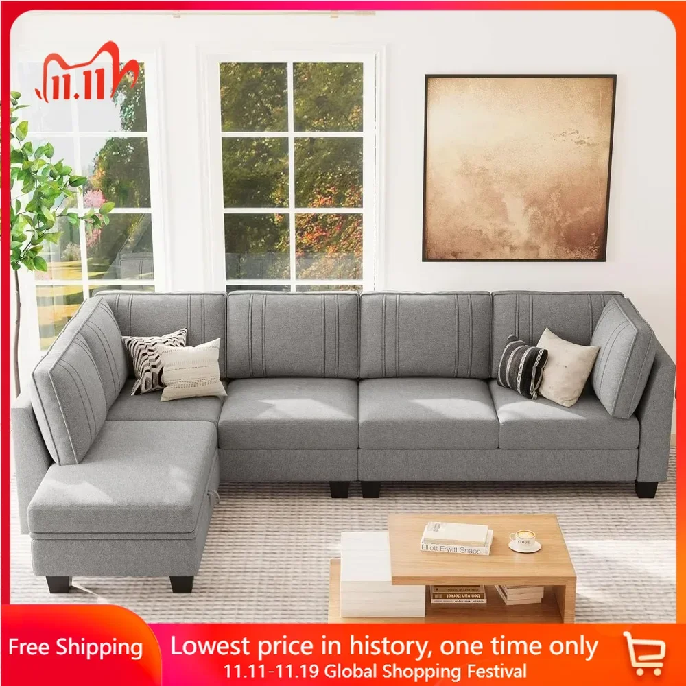 Секционный диван с двусторонним шезлонгом L-образный раскладывающимся