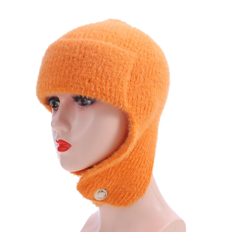 

Women Wool Knitted Hat Ski Hat Sets For Female Windproof Winter Outdoor Knit Warm Thick Siamese Scarf Collar Warm Hat Girl Gift
