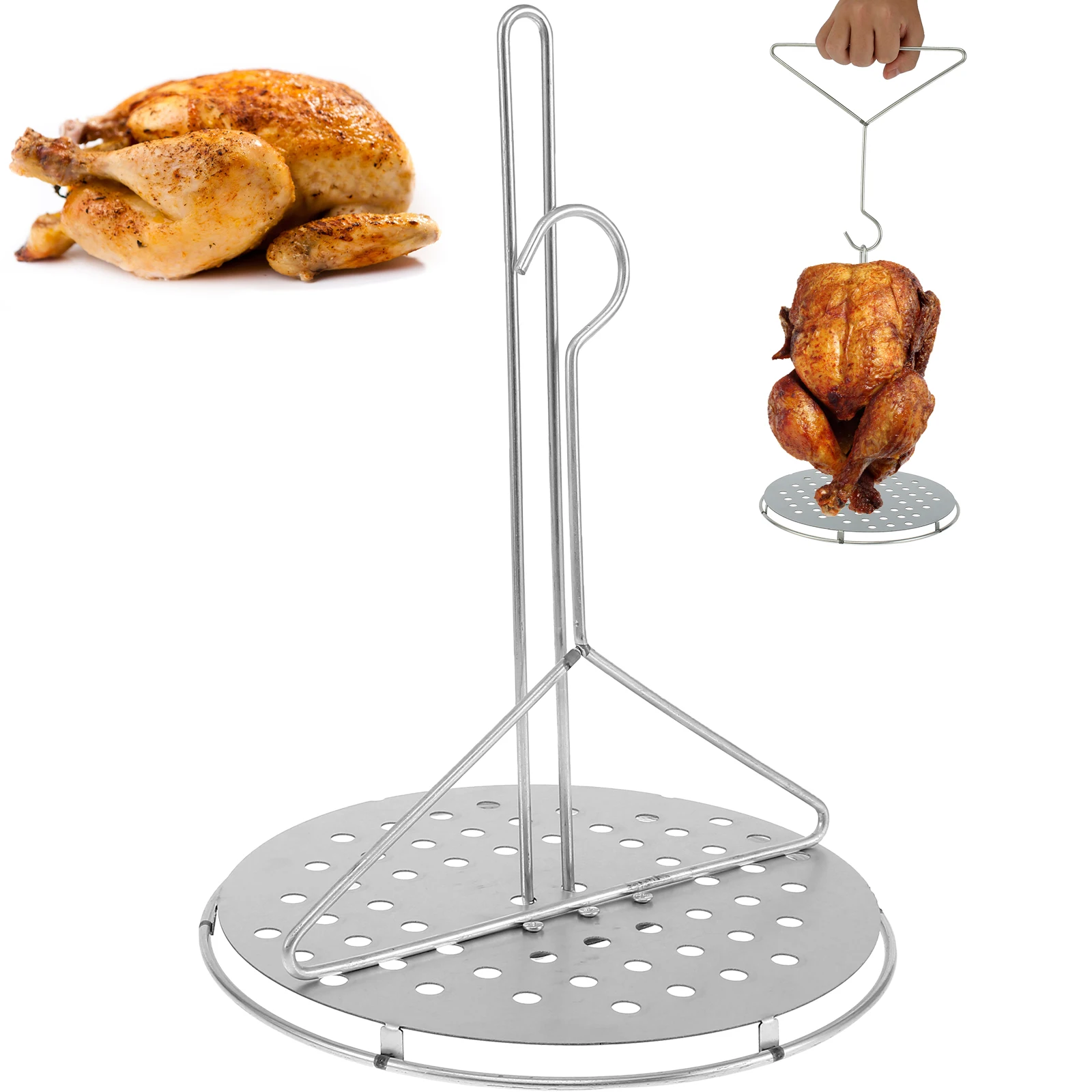 

New Turkey Holder Heavy Duty Metal Chicken Holder Portable Detachable Poultry Hanger Multifunctional Vertical Grill Rack