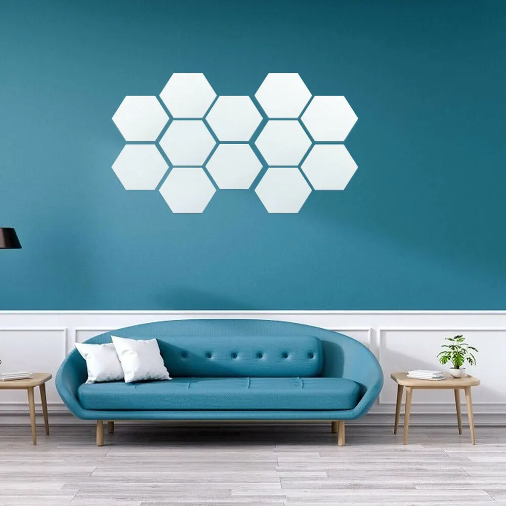 

12pcs Silver 3D Hexagon Acrylic Mirror Wall Stickers Living Room DIY Art Removable Home Decor Tile Stickers Room Accessories