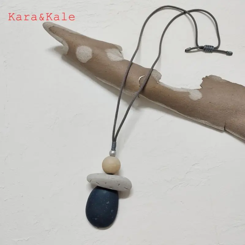 

Длинное ожерелье Kara & Kale, кулон из камня, деревянное ожерелье, богемное ожерелье ручной работы из бисера, женские Украшения, Этнические украш...