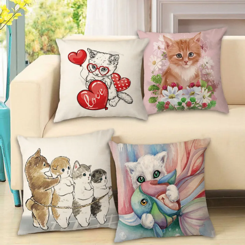

Cartoon Cat Pattern Pillowcase Car Lumbar Support Sofa Cushion Cover Household Supplies