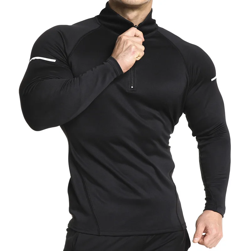 

Fitness long sleeve men's quick dry moisture absorption sweat elastic training jacket basketball running sports casual hoodie