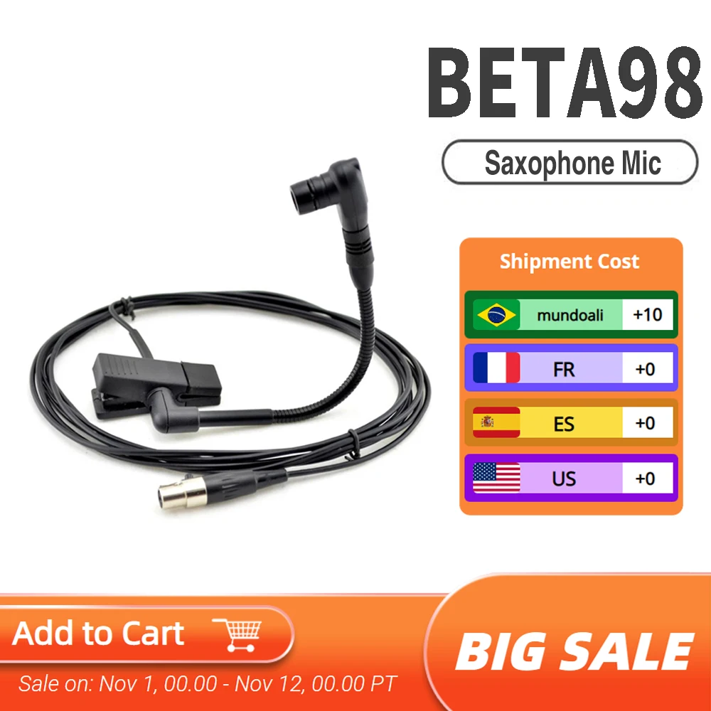 

Cardioid Condenser Beta98 Saxophone Instrument Microphone BETA98H/C For Brass Woodwinds Percussion Live Performance Stage