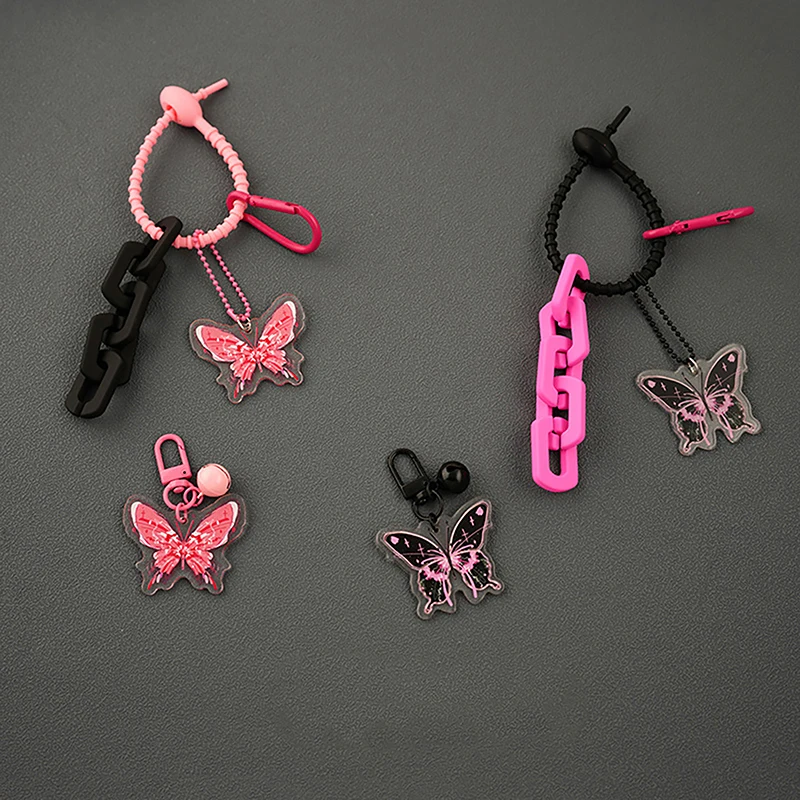 

Острая девушка INS панк Милая бабочка брелок для автомобиля сумка для телефона Подвеска для женщин двойная искусственная работа украшение для карт