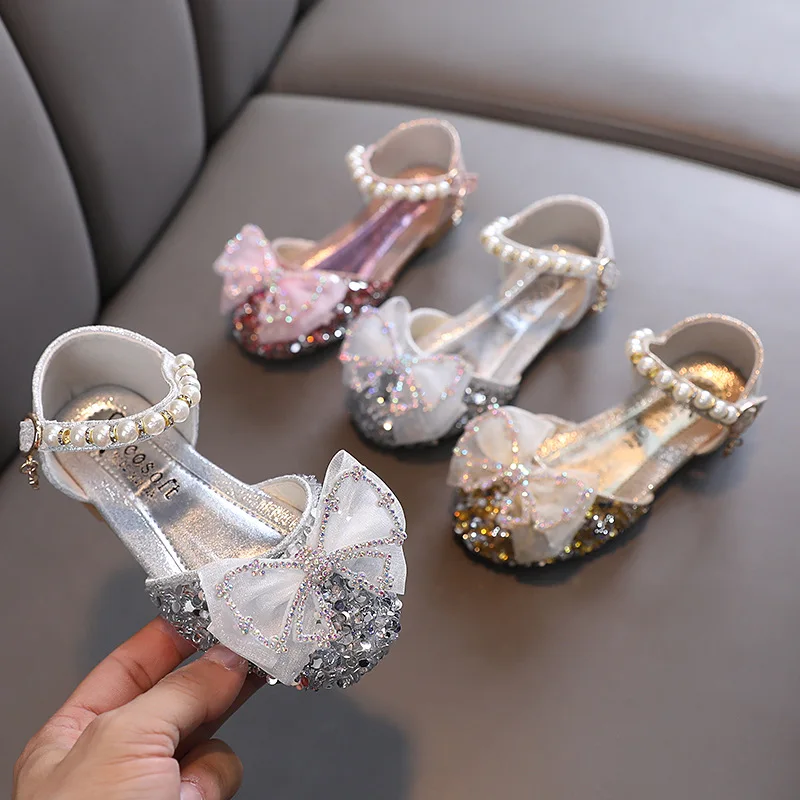 

Autumn Princess Kids Leather Shoes For Girls Flower Casual Glitter Children Glitter Dress Shoes Butterfly Knot Flats 21-36