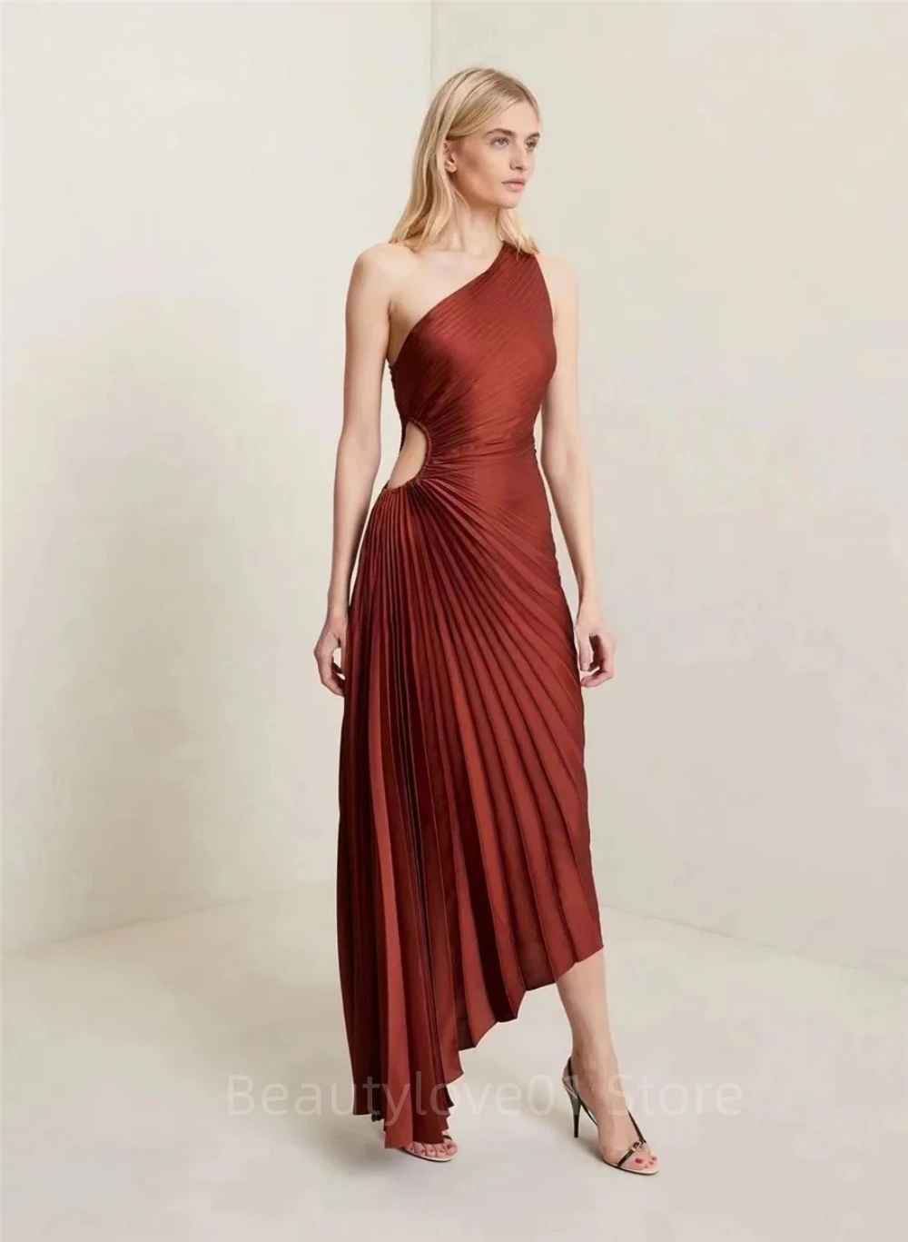 Изысканное Плиссированное вечернее платье длиной до щиколотки без рукавов с