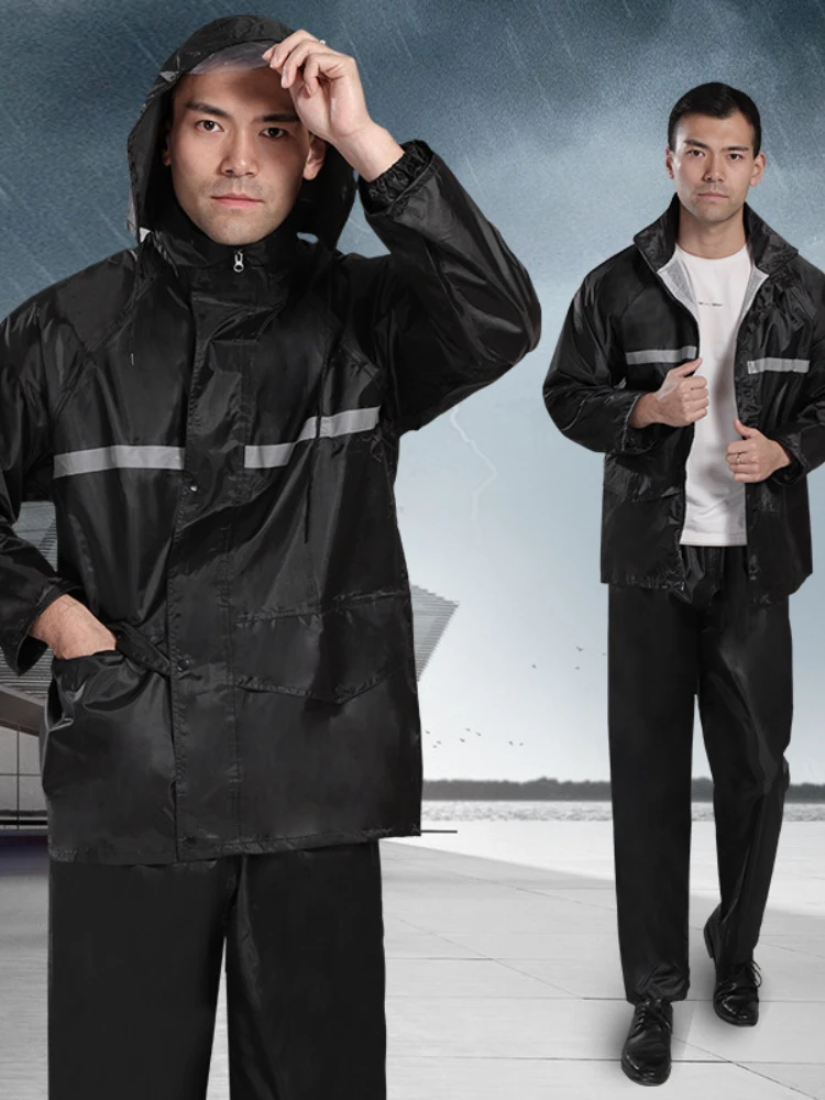 

Плотный Черный дождевик из ткани Оксфорд с защитой труда, дождевик с разрезом, дождевики, костюм для взрослых, двухслойный светоотражающий ...