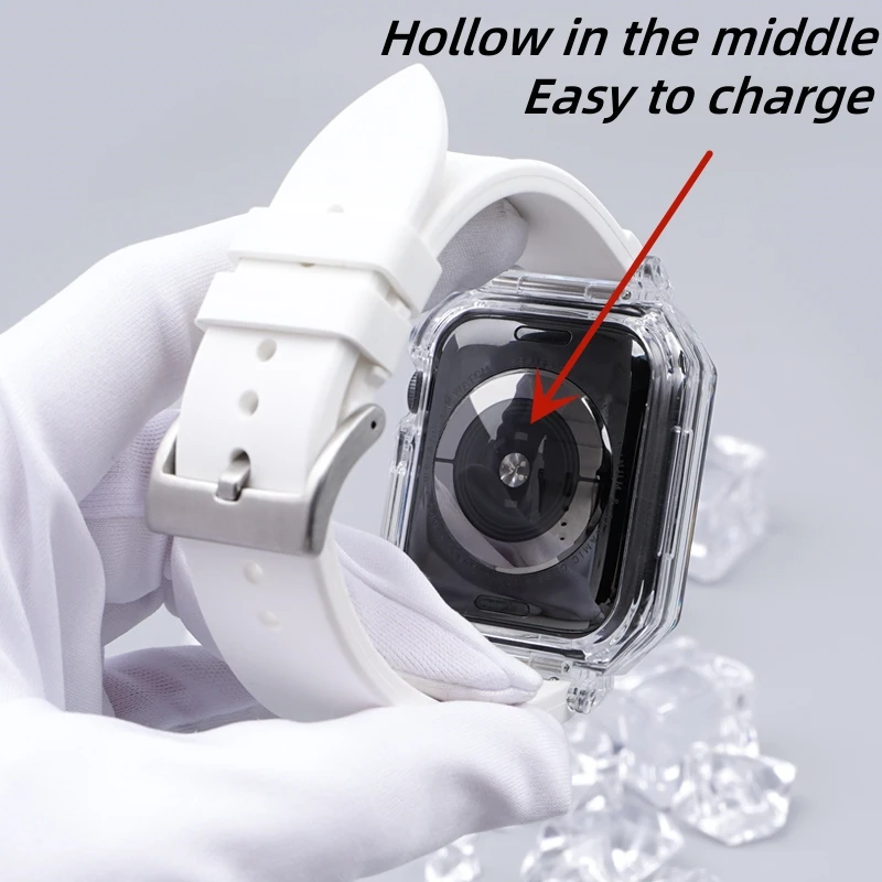 Watch Band Watch Case For iWatch Serise 8 38mm 40mm 41mm 42mm 44mm 45mm Silicone Strap For Apple Watch 3 4 5 6 7 Bracelet