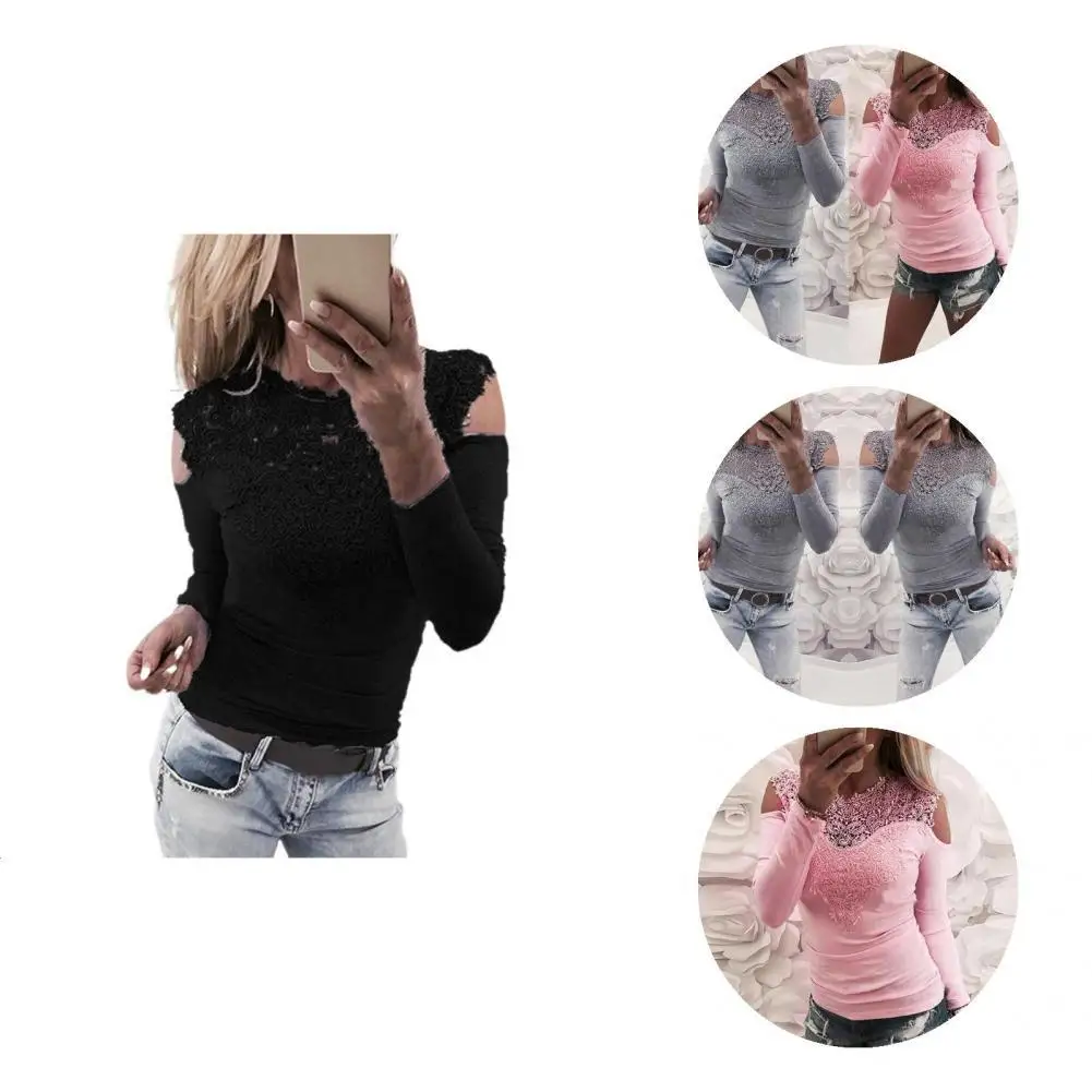 

Quick Drying Sweet Crochet Lace Stitching Tunic Top Lightweight Pullover Top Elegant for Work