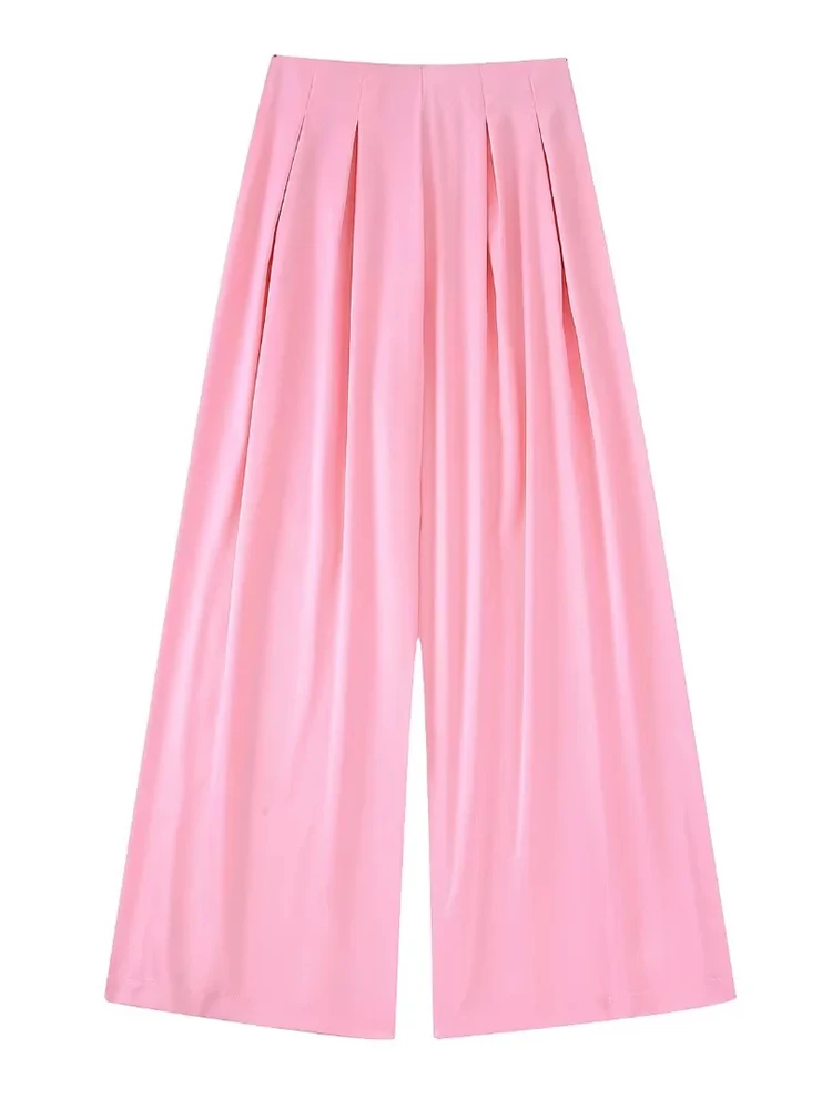 

xikom Women Fashion Front Pleated Side Pockets Satin Pants Vintage High Waist Zipper Fly Female Trousers Mujer