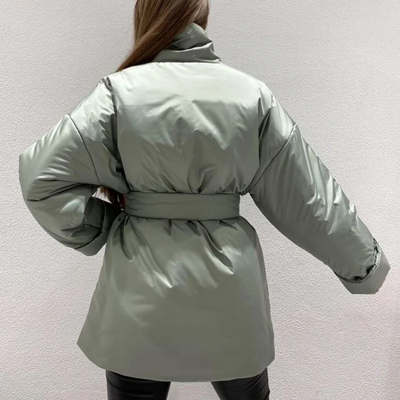 Winter Long Parkas Women 2022 Thick Warm Coat Lace Up Stand Collar Padded Jackets Female Casual Loose High Quality Outwear