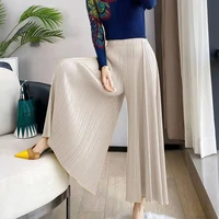 miyake pleated wide leg pants womens loose straight high waist drape design plus size 2022 spring new casual swing pants