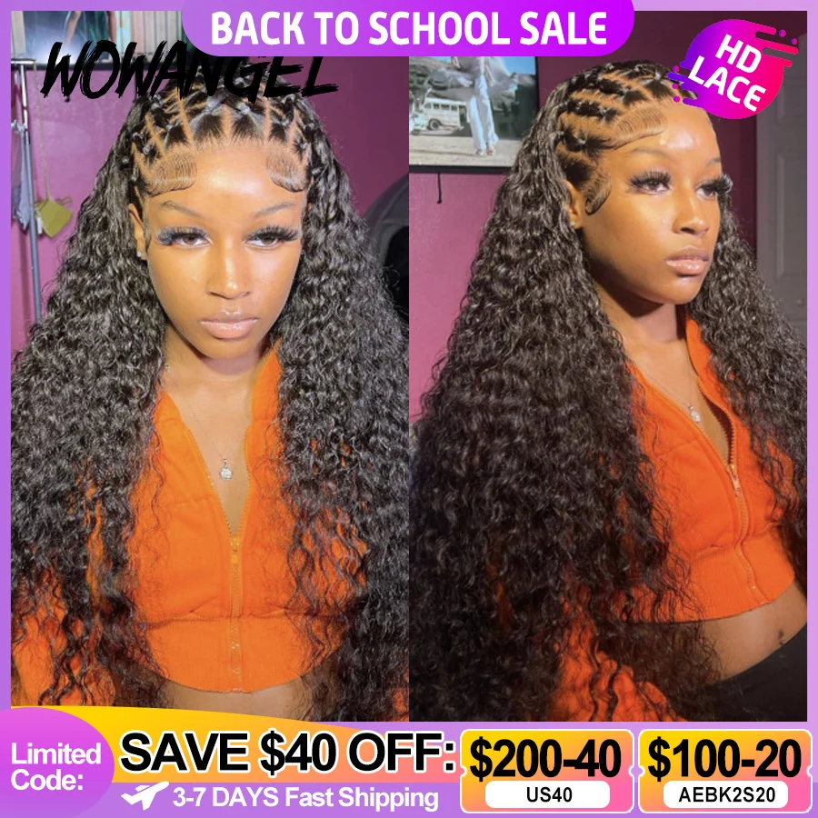 Wow Angel 34inch Water Wave 13x6 Full Frontal HD Lace Wigs 250% Curly Wigs HD Lace Front Human Hair Wigs Melt Skins For Woman
