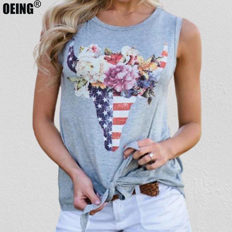 

Summer Cartoon Floral Printed Round Neck Tank Top Sleeveless Top Women Loose All-match Casual Female Clothing Vintage Beach Vest